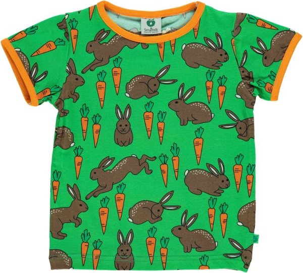 Smafolk T-Shirt with hare and carrot, green