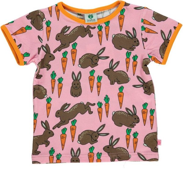 Smafolk T-Shirt with hare and carrot, sea pink